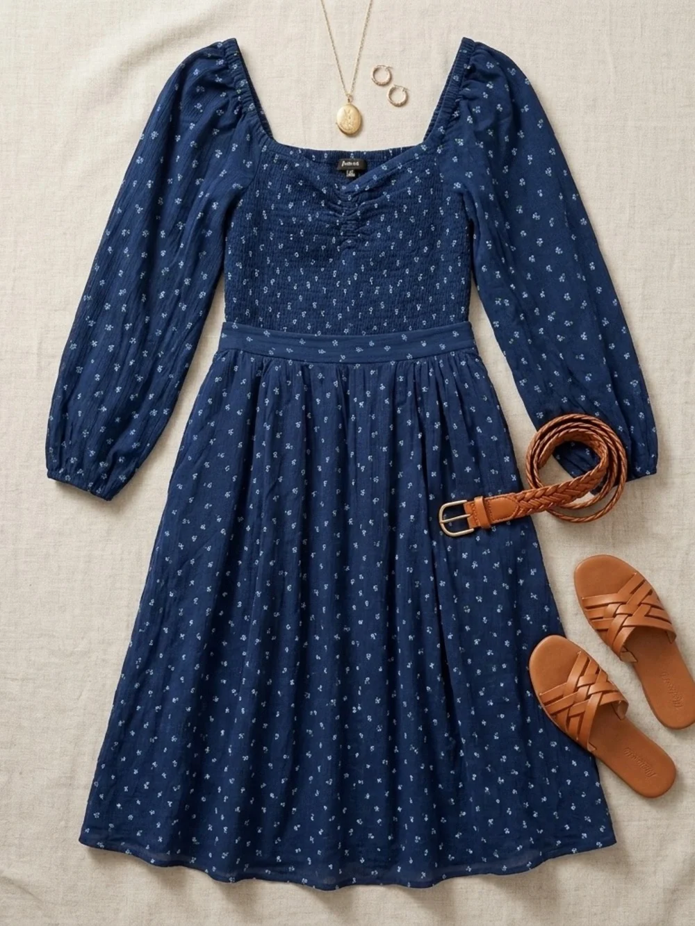 Sold Madewell Matching Set Cotton Blue Floral Smocked Crop Top Maxi Skirt Large - Picture 13 of 16